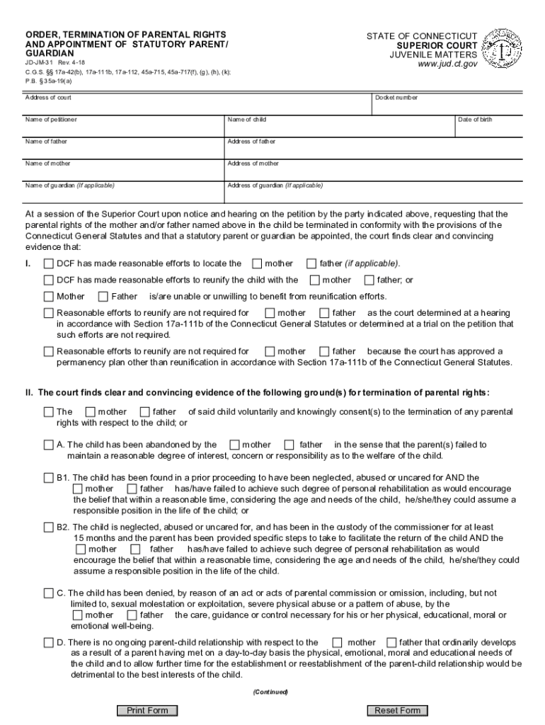 termination of parental rights ct form Preview on Page 1