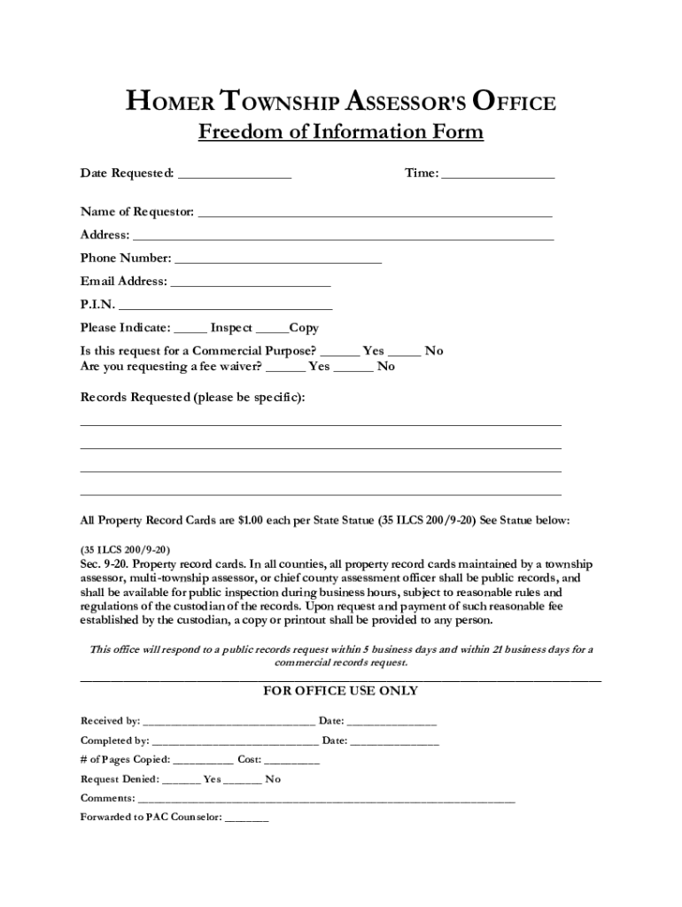 Fillable Online HOMER TOWNSHIP ASSESSOR'S OFFICE Freedom of Information