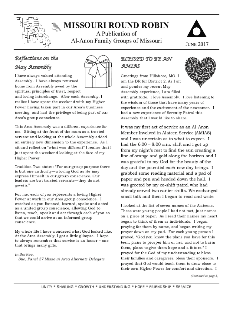 Fillable Online MISSOURI ROUND ROBIN Missouri Area AlAnon Family