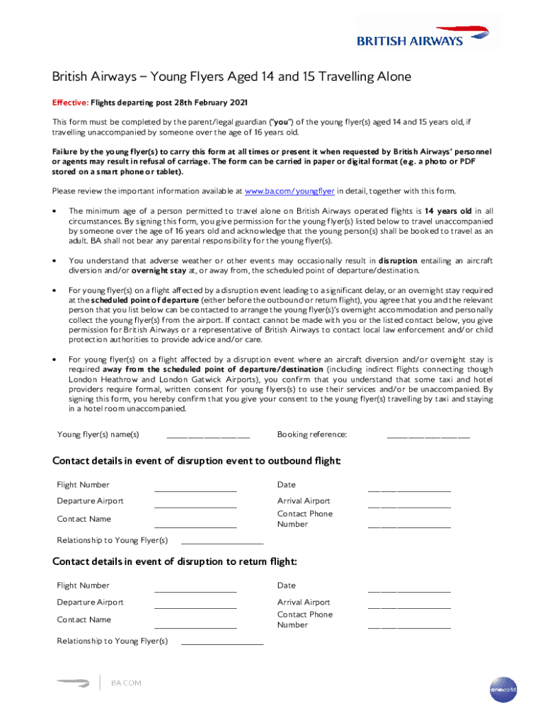 Young Person Travelling Alone Consent Form - Effective 01 March 2021 Preview on Page 1