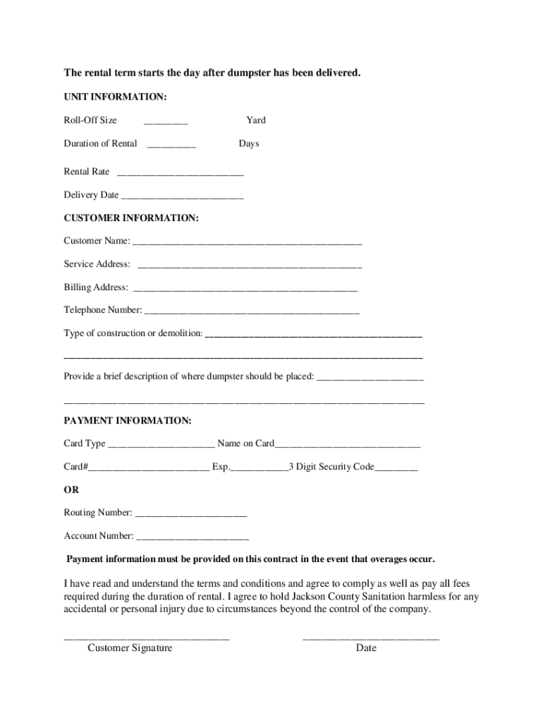 Fillable Online Roll Off Dumpster Contract Fax Email Print Preview on Page 1