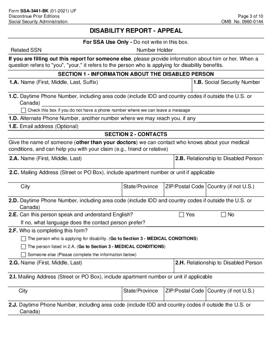 SSA-3441-BK 2022 Form - Printable Blank PDF Online