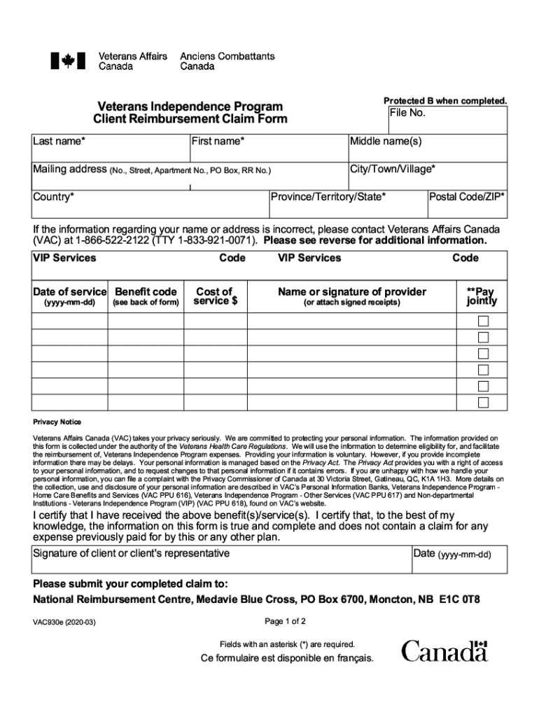 20202024 Form Canada VAC 930E Fill Online, Printable, Fillable, Blank pdfFiller