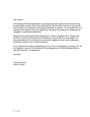 Citizen Complaint Form Download/Printable