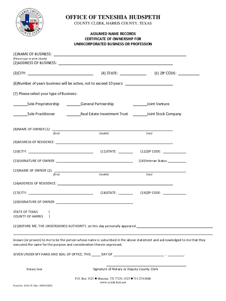2020 TX Form D0207 Harris County Fill Online, Printable, Fillable