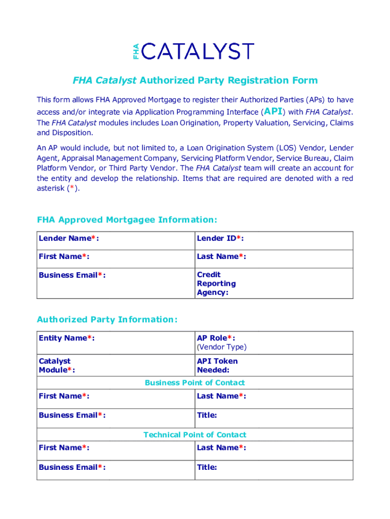 Fillable Online FHA Catalyst Authorized Party Registration Form Fax