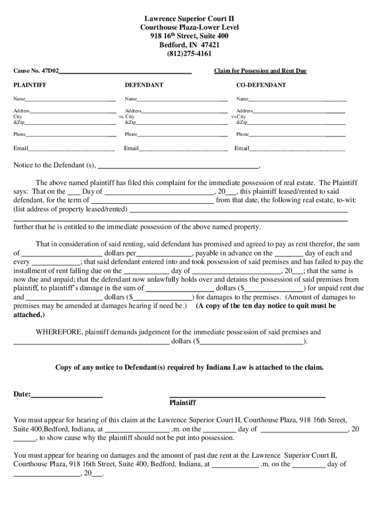 Fillable Online Lawrence Superior Court II Fax Email Print pdfFiller Fillable Online Lawrence Superior Court II Fax Email Print pdfFiller