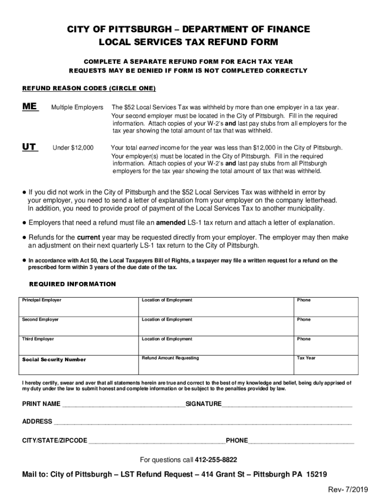 Fillable Online apps pittsburghpa Local Services Tax Refund Form Fax ...