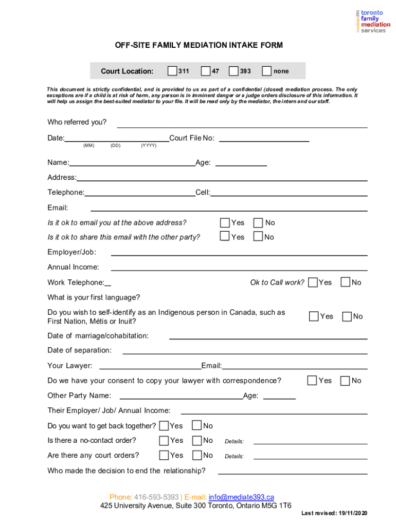 mediation intake form template Preview on Page 1