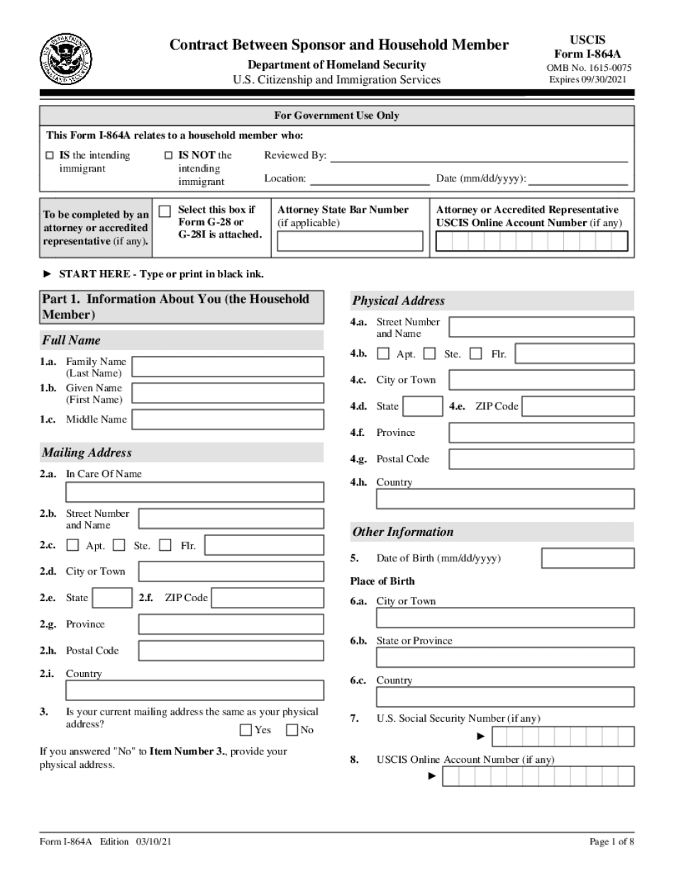 Fill In USCIS I-864A