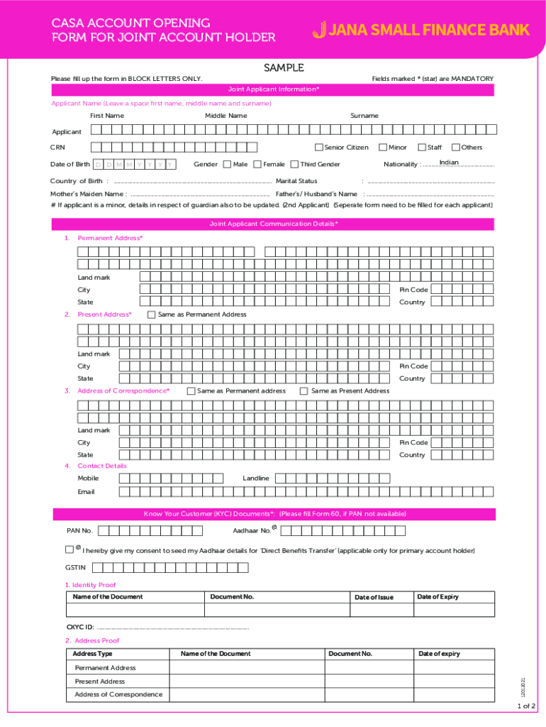 Fillable Online Account Opening Form for Current & Savings Account for