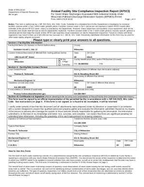 Form 3400-176 Annual Facility Site Compliance Inspection Report (AFSCI) For Storm Water Discharge Associated With Industrial Activity Under Wisconsin Pollutant Discharge Elimination System (WPDES) Permit. Form 3400-176 Annual Facility Site Compliance