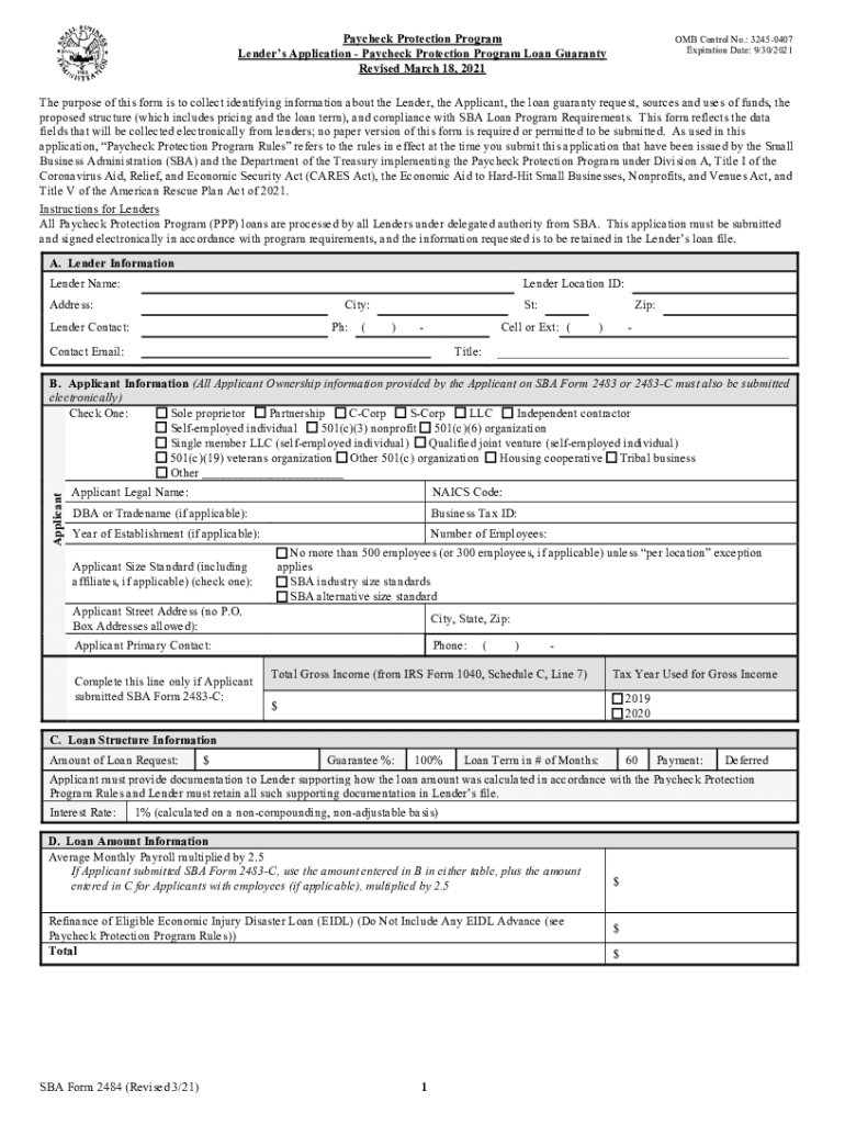 Lenders Application: Paycheck Protection Program Loan Preview on Page 1
