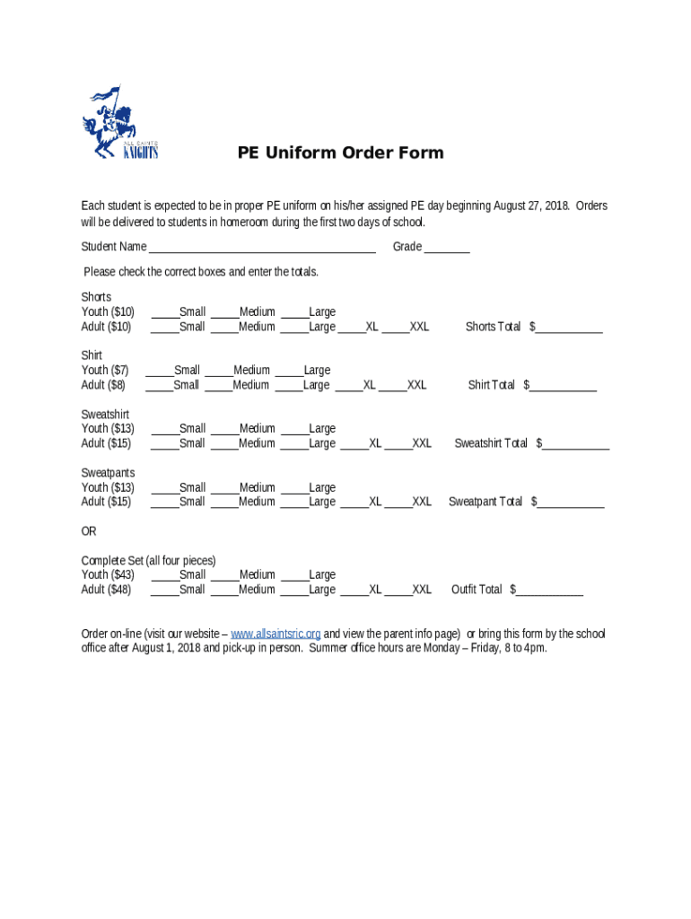 Physical Education P E Unis And Dress Out Policy Doc Template