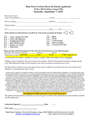 Main Street Cowboys Dress-Up Parade Application PO Box ...