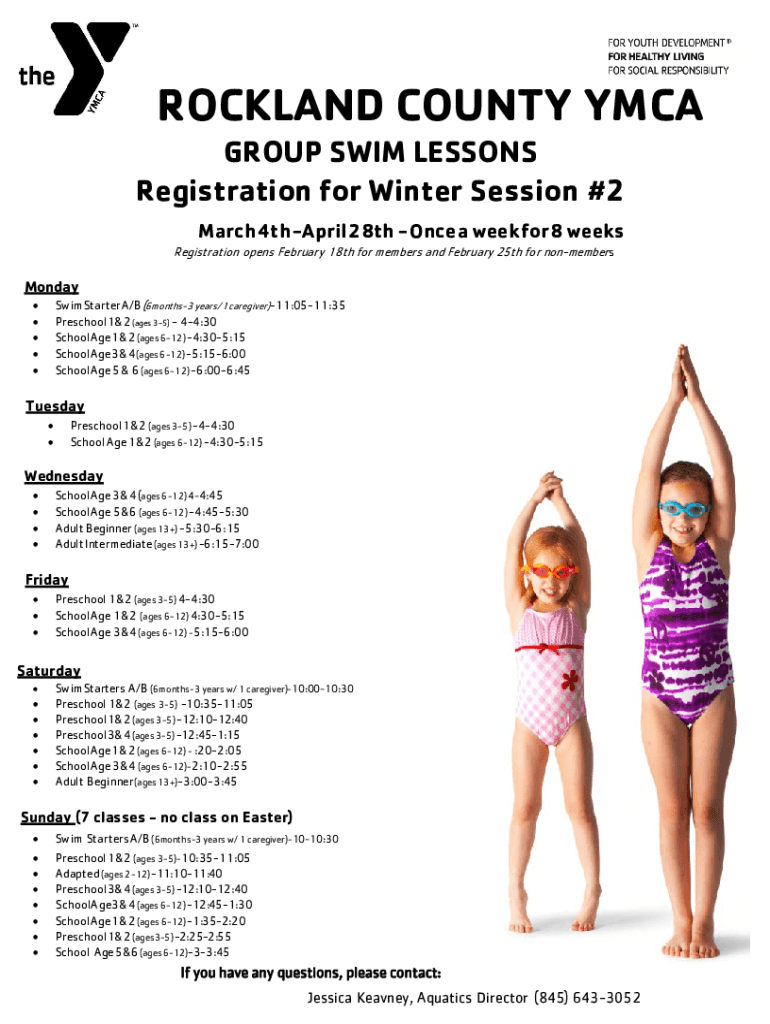 Fillable Online Group Swim Lessons Rockland County YMCA Fax Email