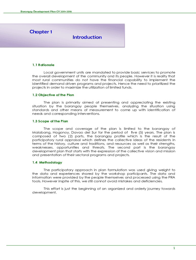 Fillable Online COMPREHENSIVE BARANGAY DEVELOPMENT PLAN OUTLINE/FORMAT ...