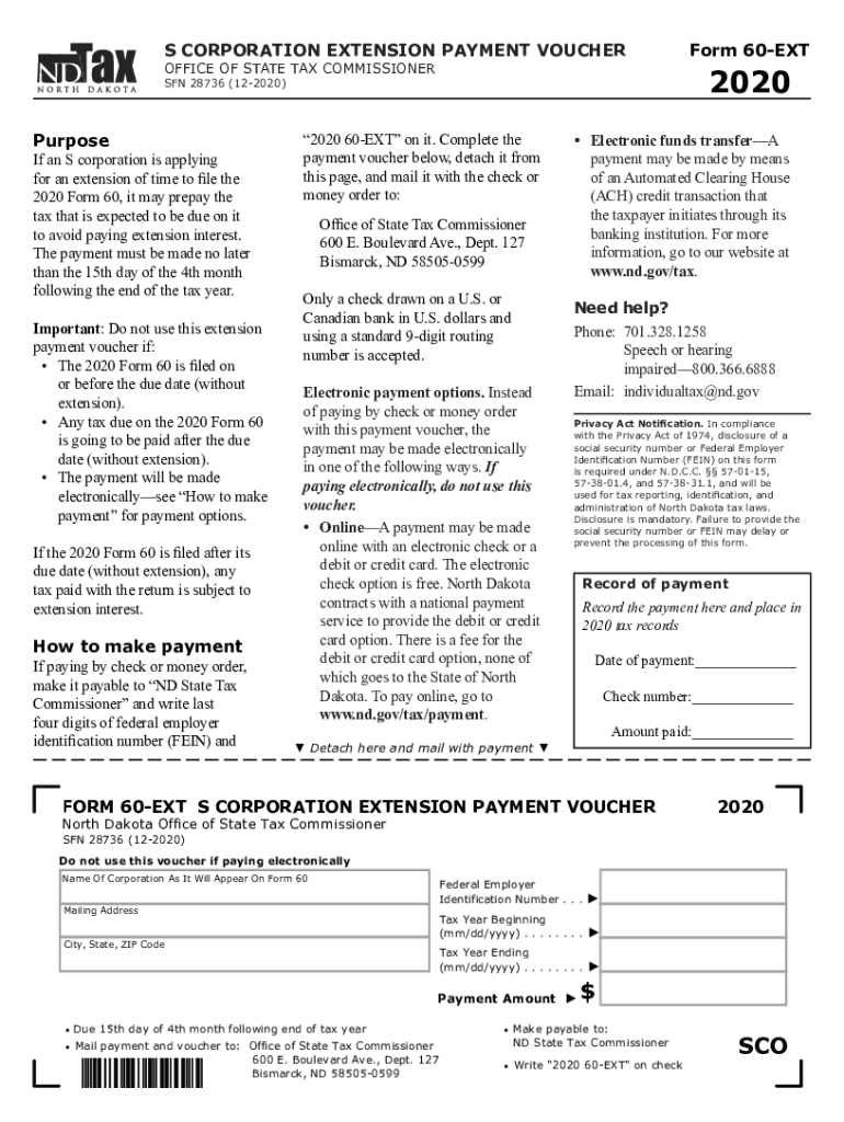 Fillable Online Form 60EXT S Corporation Extension Payment Voucher