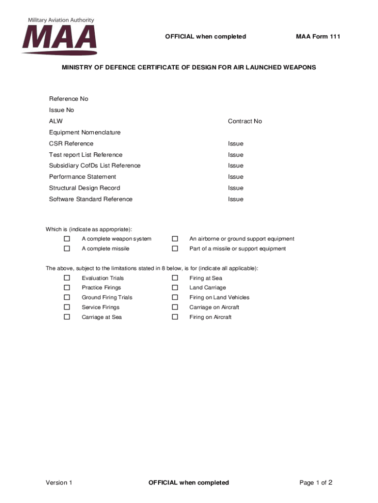 Fillable Online MAA Form 111 Certifciate of Design for Air Launched