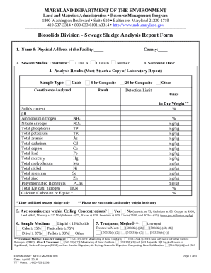 Biosolids Division - Sewage Sludge Analysis Report Form