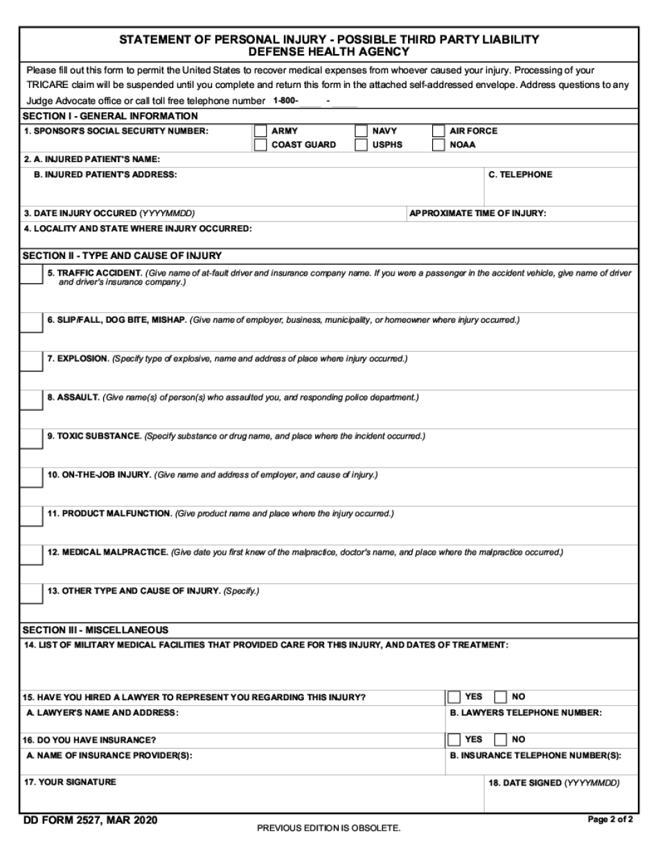 Dd Form 2527 Printable And Fillable PDF Blank To Download