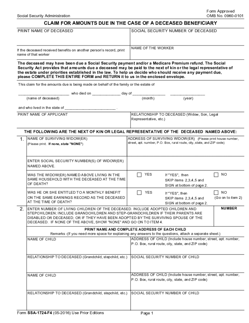 SSA-1724-F4 2016-2022 Form - Printable Blank PDF Online