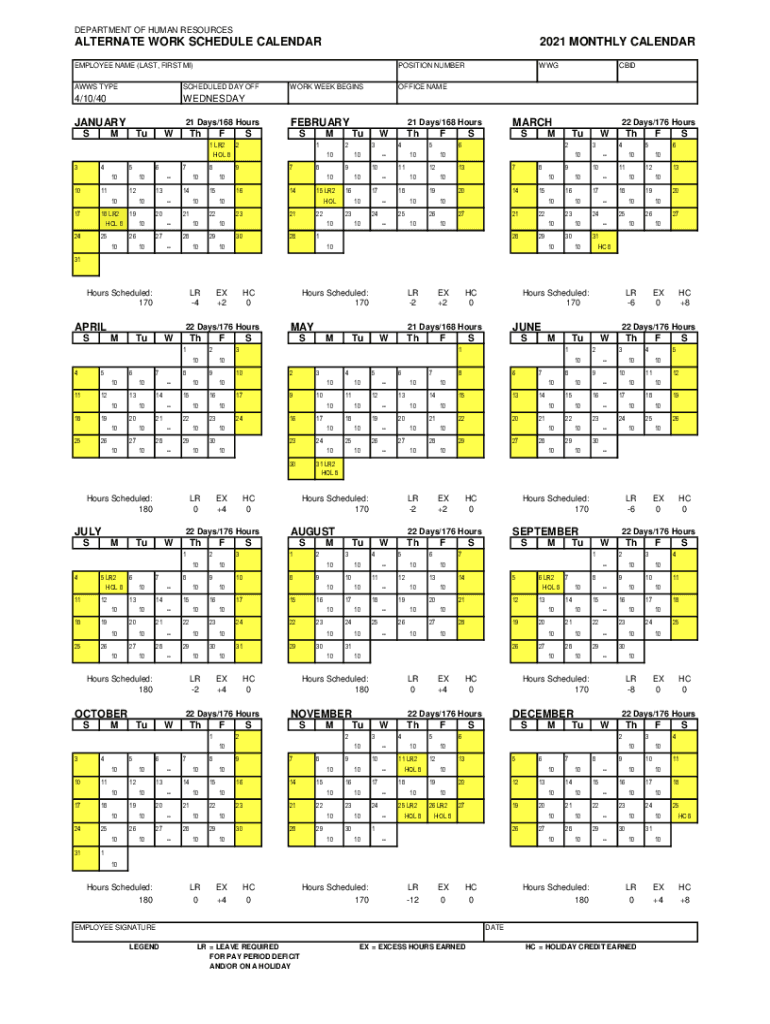 alternate work schedule calendar 2020 Preview on Page 1