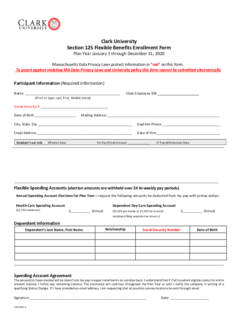Fillable Online Plan Year 2020 Flexible Spending Account Enrollment ...