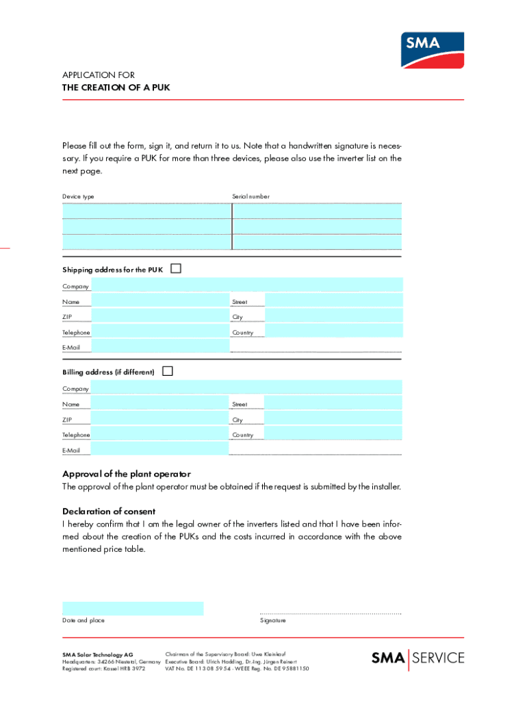 sma solar technology ag puk form Preview on Page 1