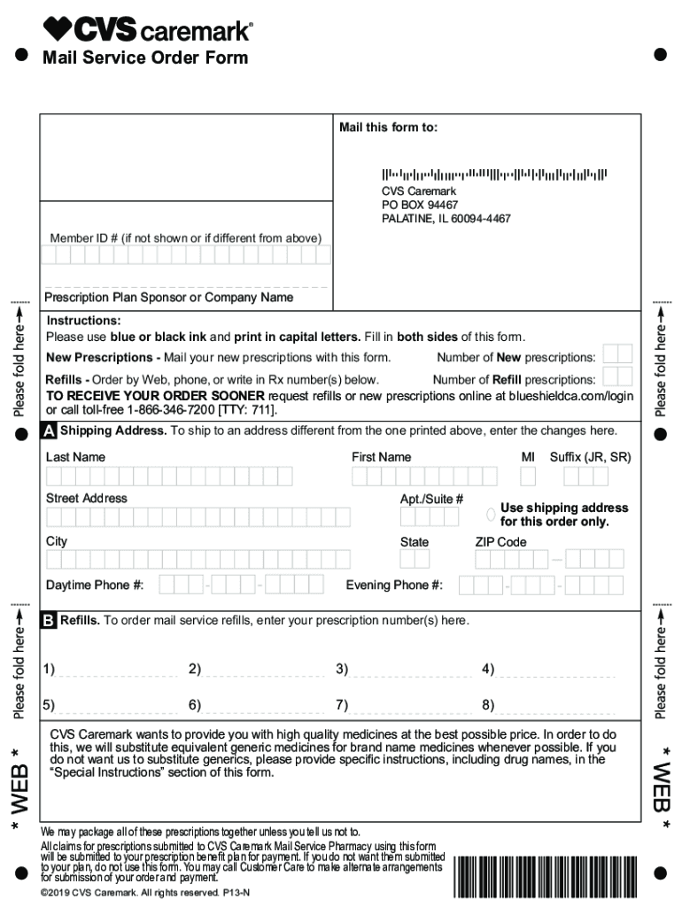 Fillable Online CVS Caremark Mail Service Order Form. CVS Caremark
