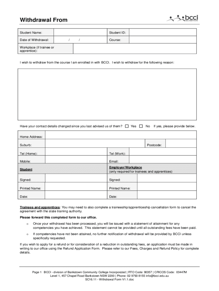 Fillable Online Notice of Complete Withdrawal From Pima Community