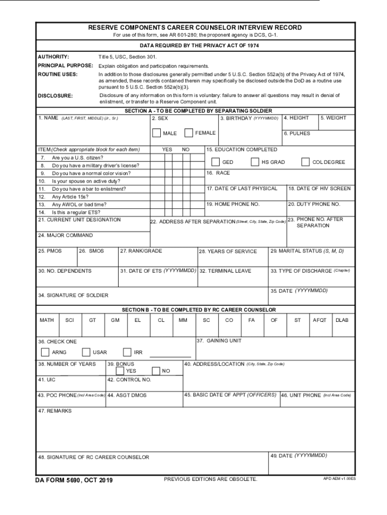 2019-2024 DA 5690 (Formerly DA 5690-R) Fill Online, Printable, Fillable, Blank - pdfFiller