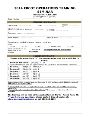 Medical office registration form. 2014 ERCOT Operations Training Seminar