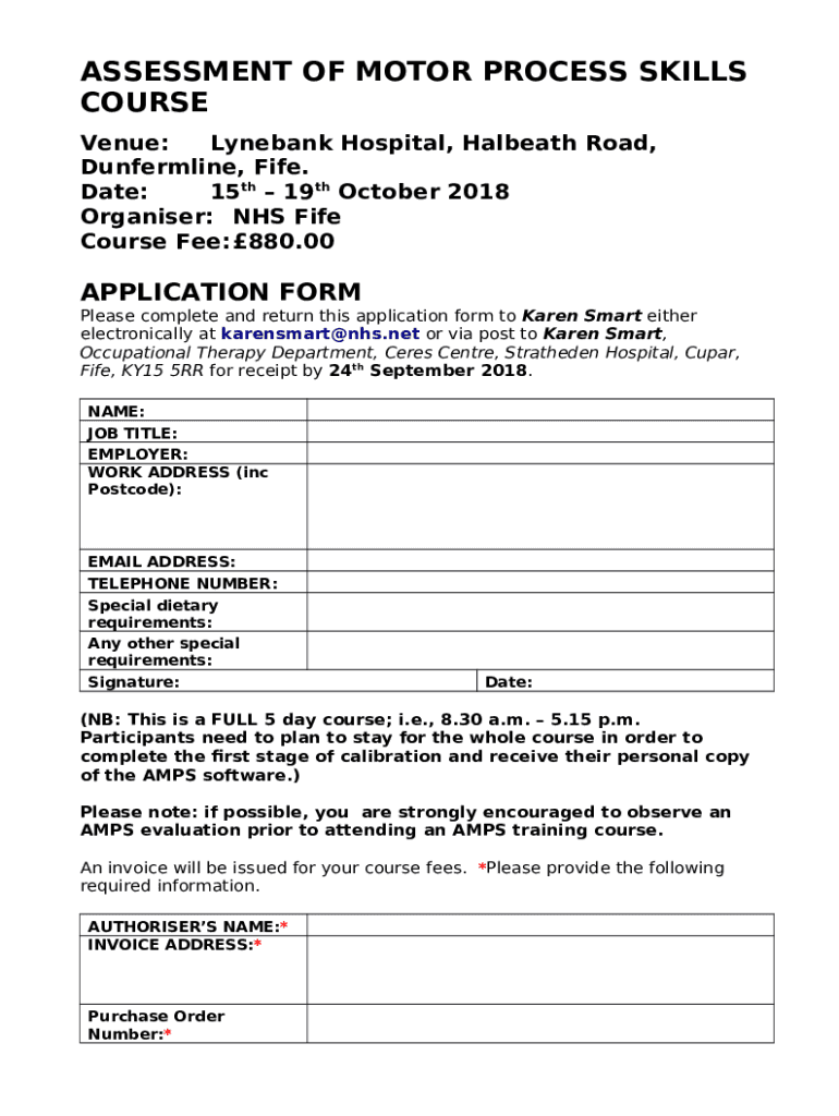 ASSESSMENT OF MOTOR PROCESS SKILLS COURSE Doc Template PdfFiller