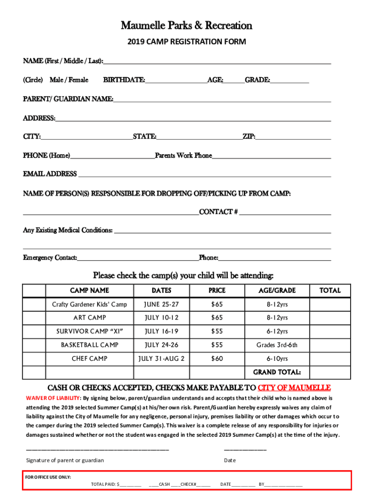 Fillable Online Summer Camp Forms &amp; PDF TemplatesSummer Camp Forms ...