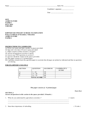 Form 3 Agriculture Paper 1 Oct/Nov 2017 Question Papers - 58355