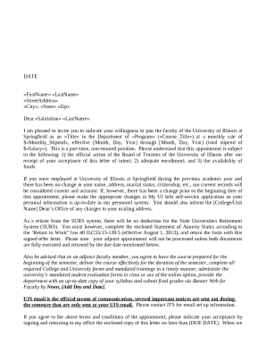 Letter of Offer for Faculty Tenure Track Appointment