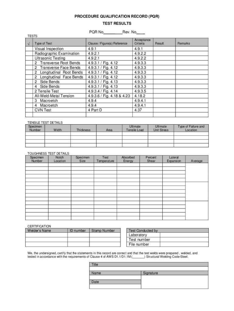 Fillable Online Procedure Qualification Record (PQR) template Digital