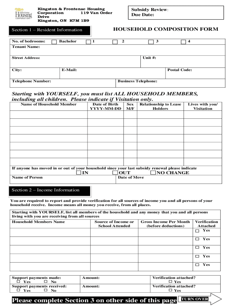 Fillable Online Housing Application for RentGearedto City of