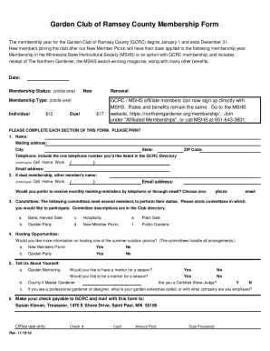 Garden Club of Ramsey County Membership Form