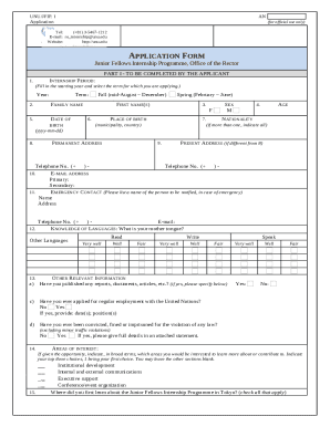 Application Form. Office of the Rector, Internship Programme