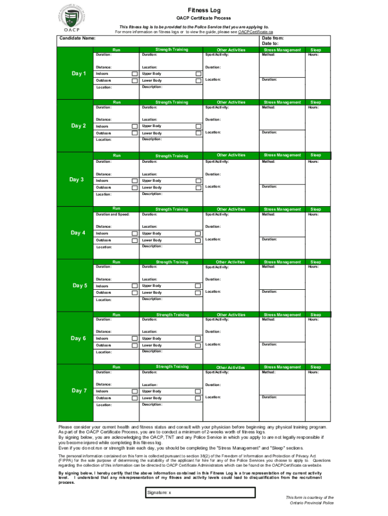 oacp fitness log Preview on Page 1