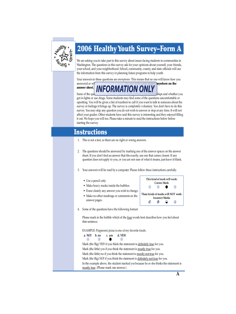 Fillable Online Healthy Youth Survey Form A 2006. Youth survey form Fax ...
