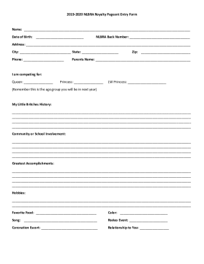 Fillable Online 2019-2020 NLBRA Royalty Pageant Entry Form Fax Email ...