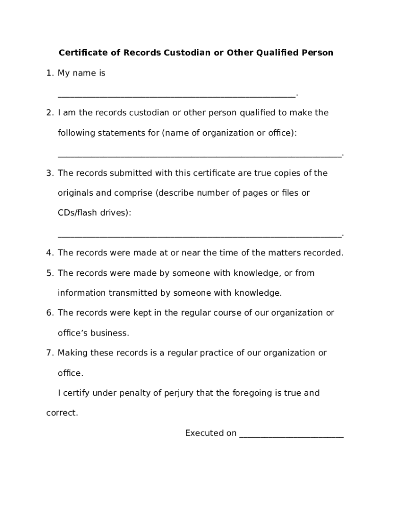 Certificate of Records Custodian or Other Qualified Person ks fd Doc