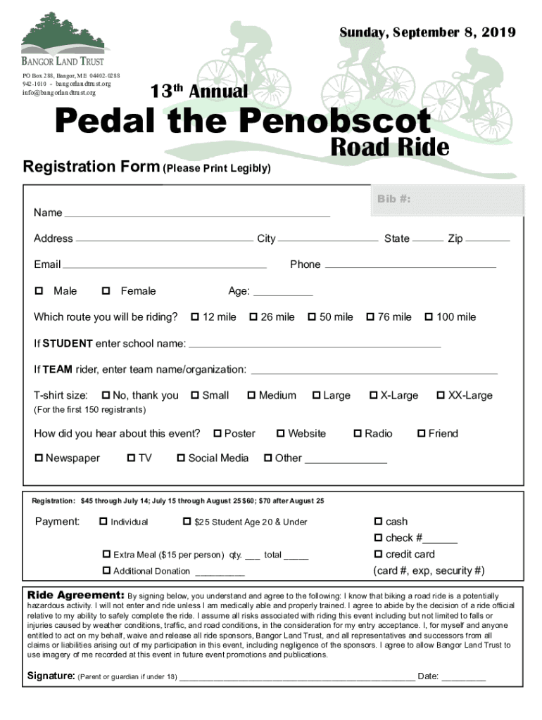 Fillable Online 13 Pedal the Penobscot Road Ride Bangor Land Trust