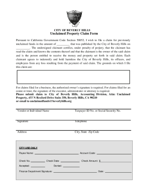CITY OF BEVERLY HILLS Instructions for Filing a Claim Form ...