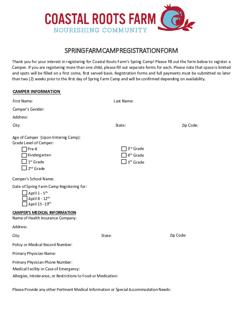 Fillable Online FREE 11+ Printable Summer Camp Registration Forms in