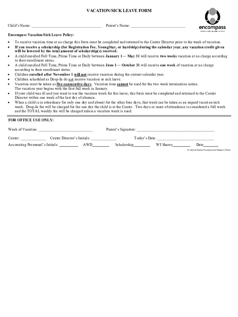 Fillable Online VACATION/SICK LEAVE FORM Fax Email Print pdfFiller