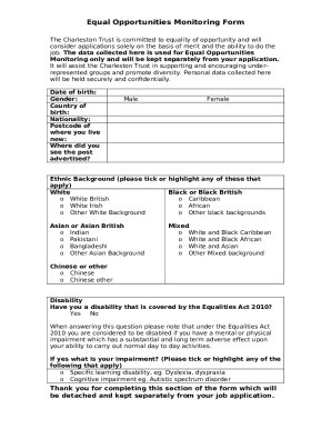 Equal Opportunities Monitoring Form - Charleston Trust